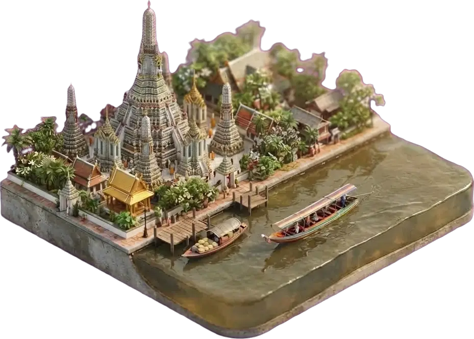 Miniature model of Bangkok with a sightseeing boat on the Chao Phraya